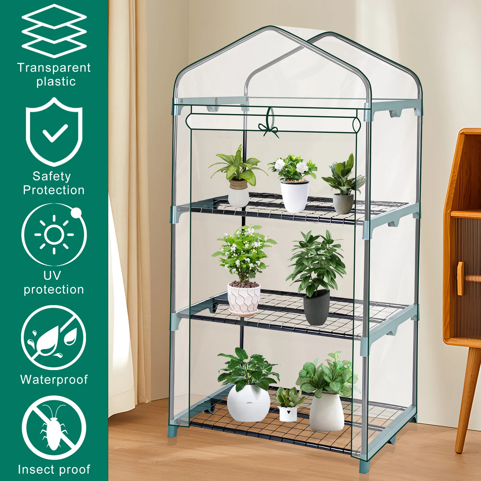 Imagem -04 - Estufa de Jardim Transparente à Prova de Intempéries Planta Crescer Capa de Casa com Porta de Zíper Duplo Enrolada Pequena Geada à Prova Dágua