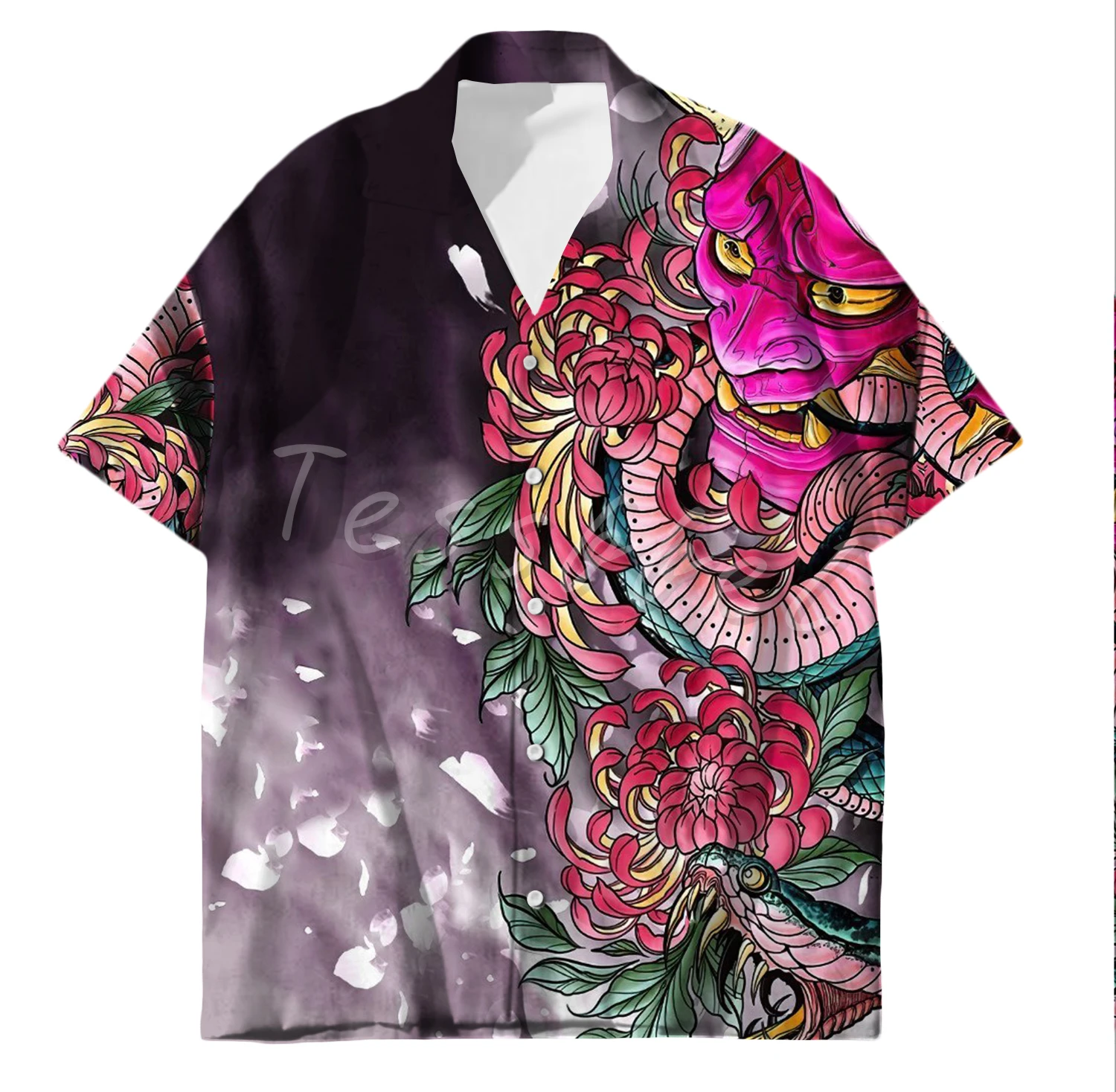 Tesavel-Camisa havaiana masculina, tatuagem japonesa impressa em 3D, streetwear casual extragrande, moda praia Harajuku, verão