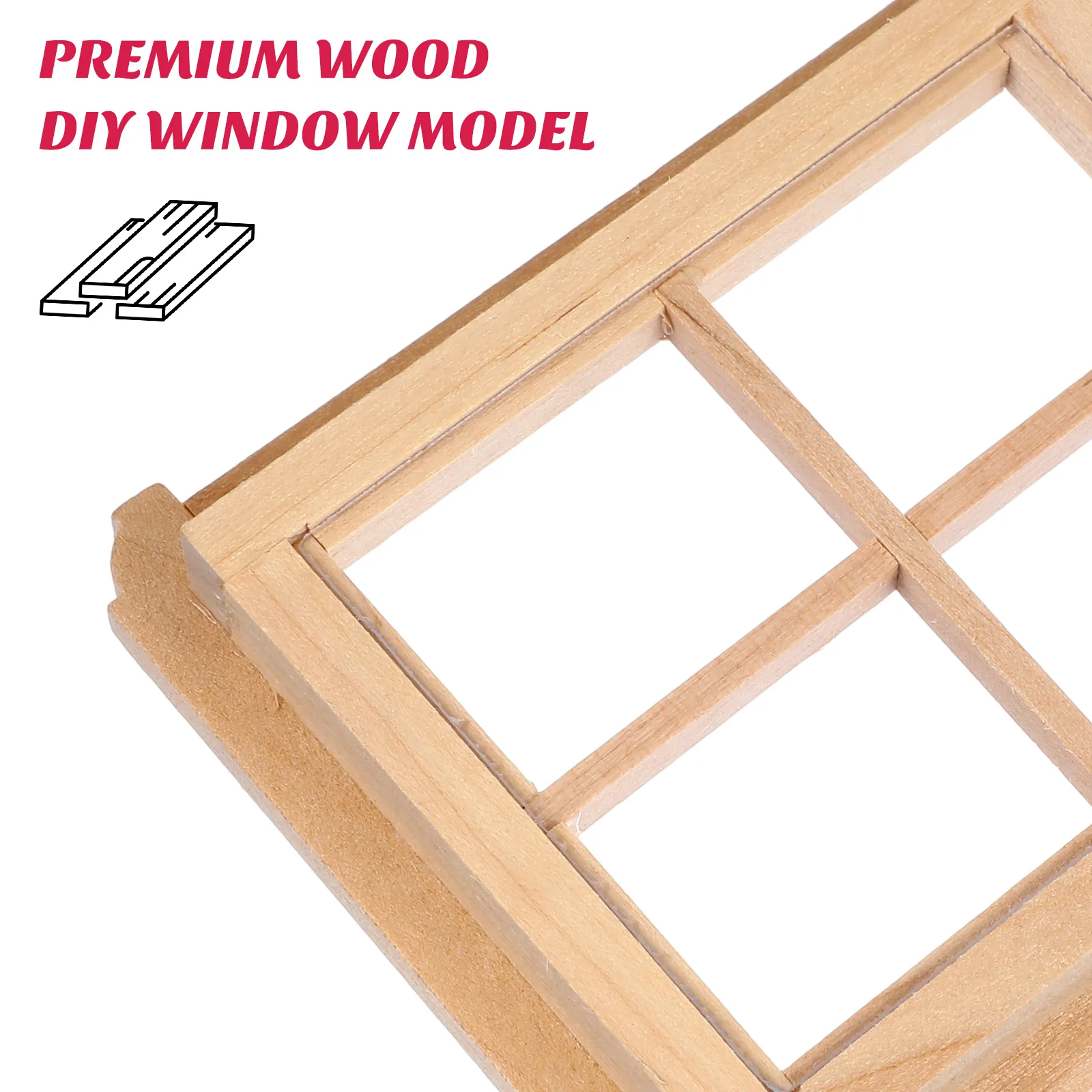 Dollhouse Plain Four-pane Window Tiny Wooden Frames Miniature Model Accessories Toy Room 98X86X23 Windows