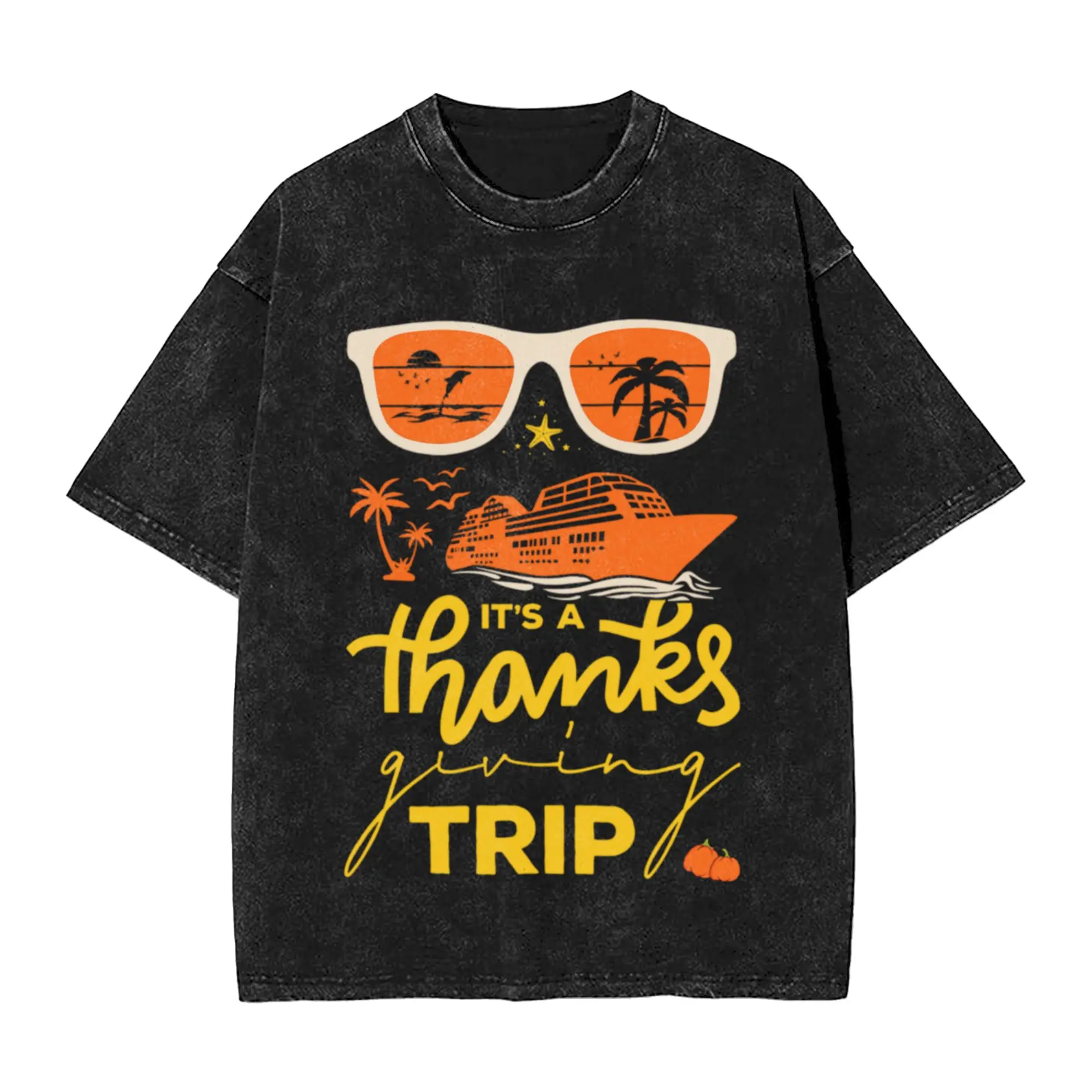 It s A Thanksgiving Trip Cruise Squad Matching Family  Unique Trendy A Washed T Shirt Men's Women's Oversized Cotton Tees Tops