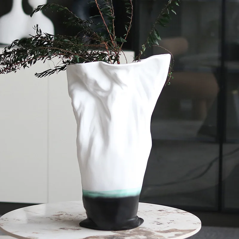 New Chinese ink gradual change irregular vase flower porch living room with dried flowers model room soft decoration art ornamen