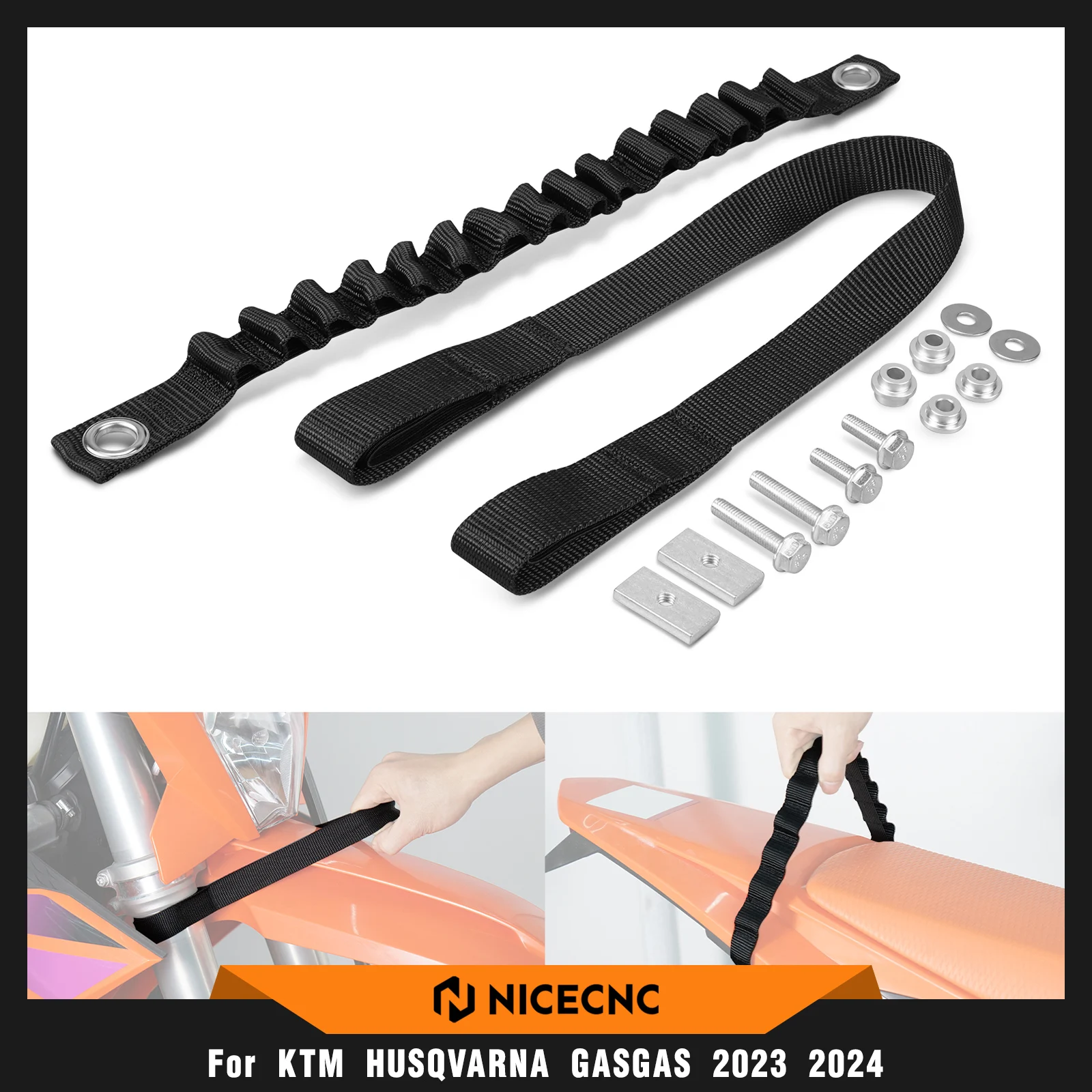 

NICECNC Front Rear Lift Pull Strap Kit For Husqvarna TE300 TE250 FE350 FE450 FE501 TE250 2024-2025 TX300 TC125 FX350 2023-2025