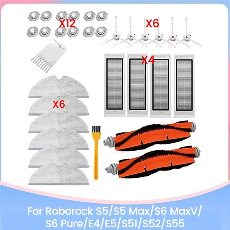 NEW|N92R  For Roborock S5/S5 Max/S6 Maxv/S6 Pure/E4/E5/S51/S52/S55 Replacement Parts Brush Hepa Filter Mop Cloth Kit