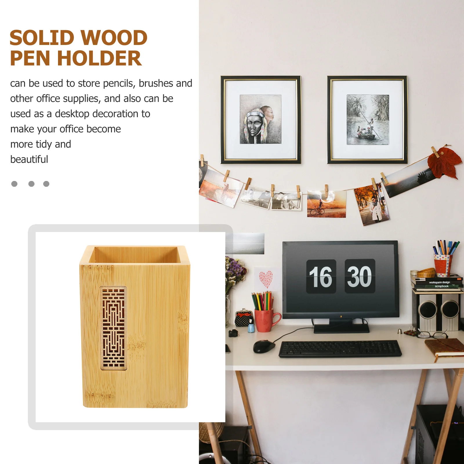 

Wooden Pen Holder Solid Wood Craft Gift Multifunctional Desktop Decoration Pencil Storage Container Elegant Design Home