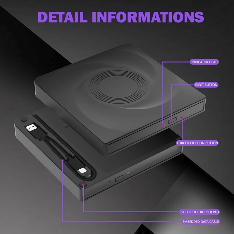 New-External CD/DVD Drive Burner, CD ROM DVD Player Portable CD Reader For Laptop PC Windows 11/10/7 Linux Mac OS
