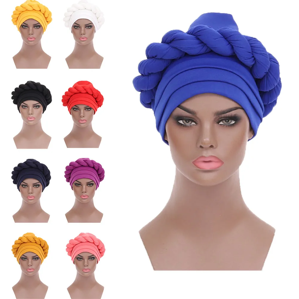 

African Auto Gele Braids Turban Hijab Cap Aso Oke Hair Headtie Already Made Arab Muslim Scarf Head Wrap Women Hat African Bonnet