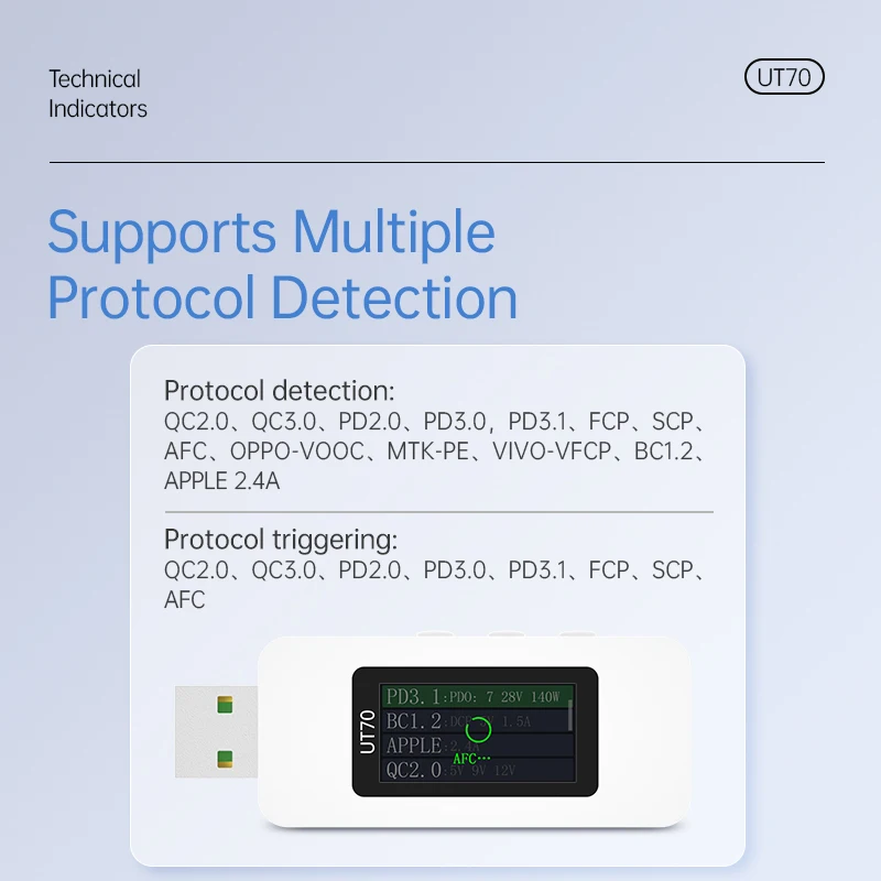 UT70 USB Tester Digital Voltmeter Ammeter Capacity Measurement Waveform Display Electrician TYPE-C Fast Charge Detection Trigger