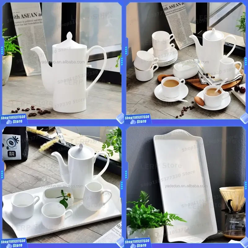 750ml White Ceramic Teapot Plain Porcelain Kettle for Hotel Restaurant Custom Logo Design Simple Style Tea Pot Wholesale