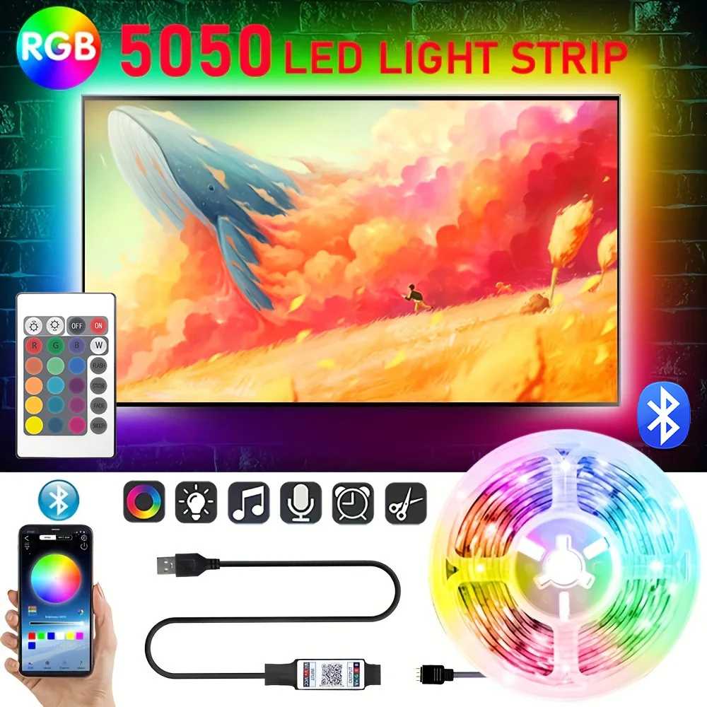 USB LED RGB Strip Lights SMD 5050 Led Light Bluetooth App Control Flexible LED Lamp Ribbon For Room Christmas Decor TV BackLight