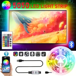 USB LED RGB Strip Lights SMD 5050 Led Light Bluetooth App Control Flexible LED Lamp Ribbon For Room Christmas Decor TV BackLight