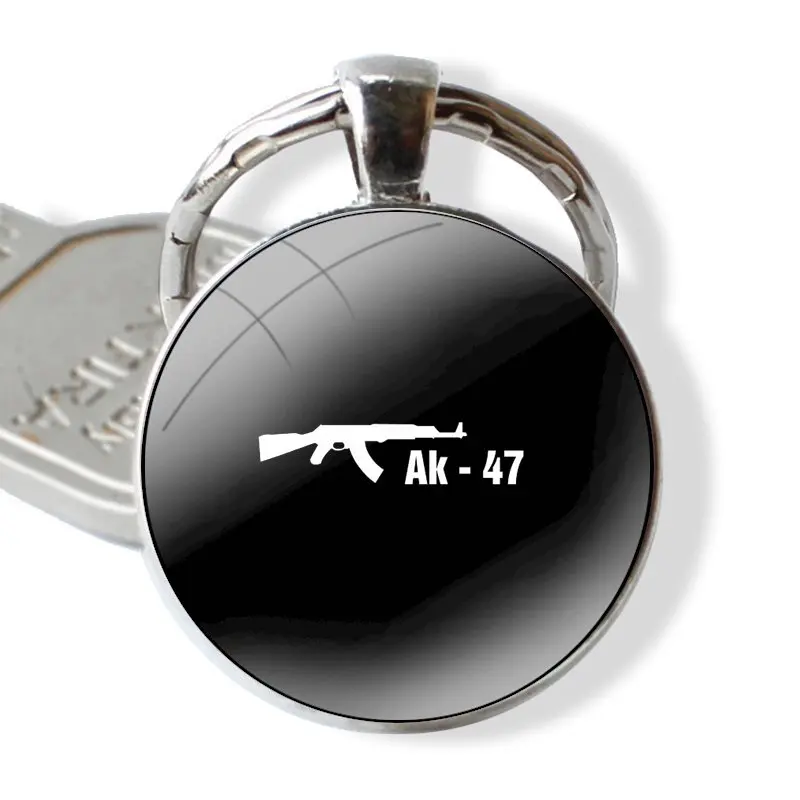 AK-47 Keychain Handmade Glass Cabochon Key Ring Holder Pendant Key Chains