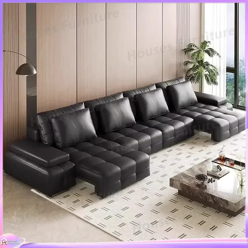 Modern Black Leather Sofa Bed Tufted Recliner Convertible Couch with USB Charging for Living Room Villa School