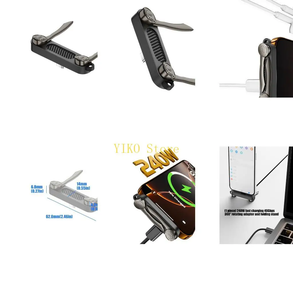 K32C 2 in 1 USB C Male to Female Adapter with Stand, 240W Power Delivery, 40Gbps Data Transfer and Rotating Connector for Video