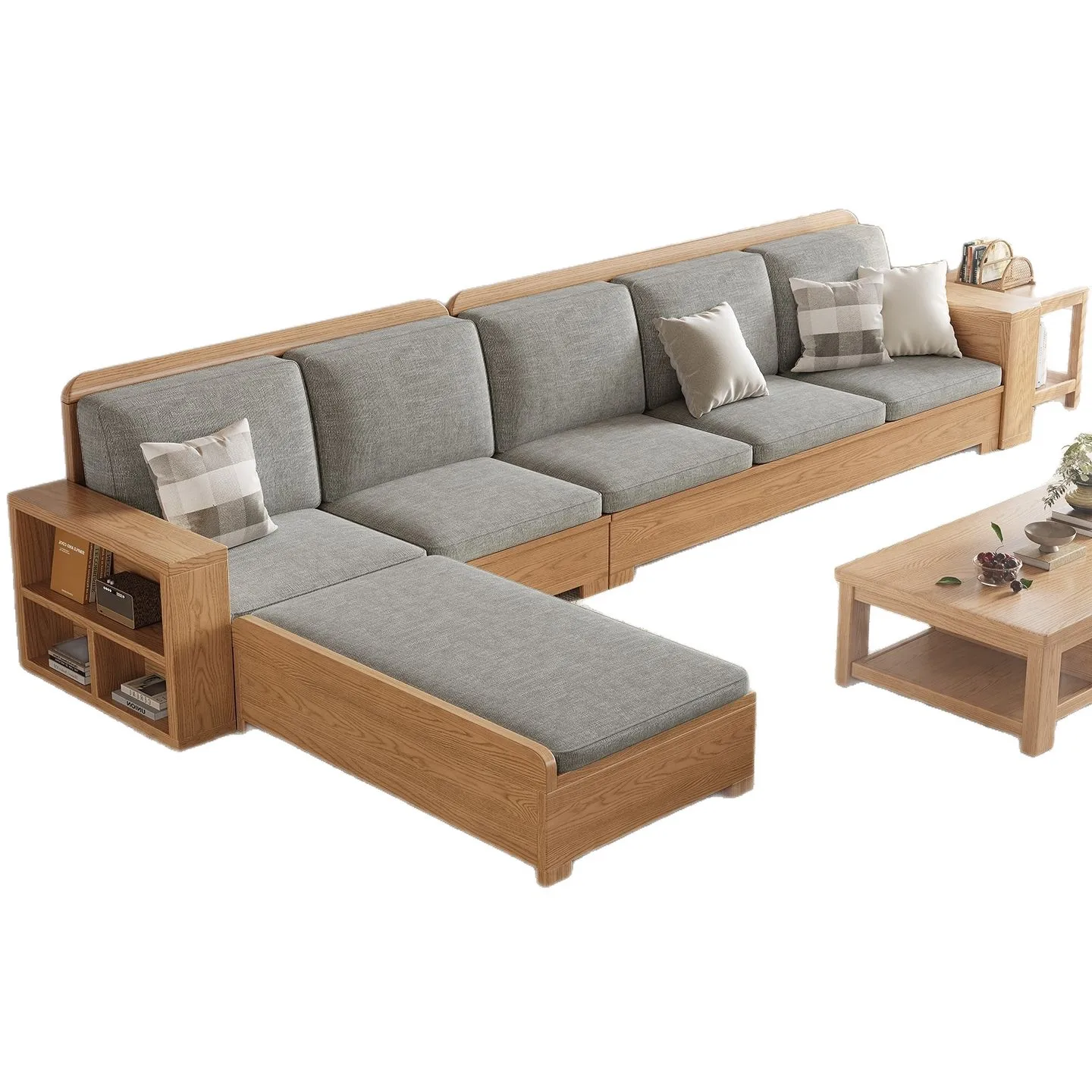 Ash wood solid wood sofa combination living room size apartment winter and summer dual-purpose storage sofa