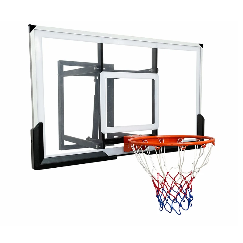 

180*105cm Tempered Glass Basketball Backboard 45cm Rim & Net Wall-Mounted Outdoor Stand