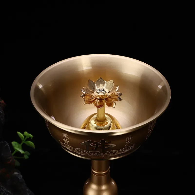 Brass Heart Sutra Oil Lamp Buddhist Home Decor Ornament Traditional Craftsmanship Religious Supply Direct Factory Wholesale