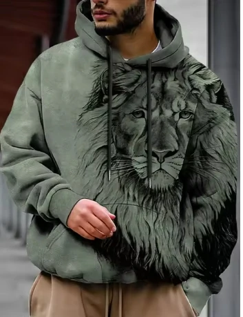 Men's Casual Hooded Sweatshirt, Unisex Hoodie, Animal Pullover, Wolf, Lion, Dragon, Tiger Print, Daily 3D Print Hoodies, Fashion