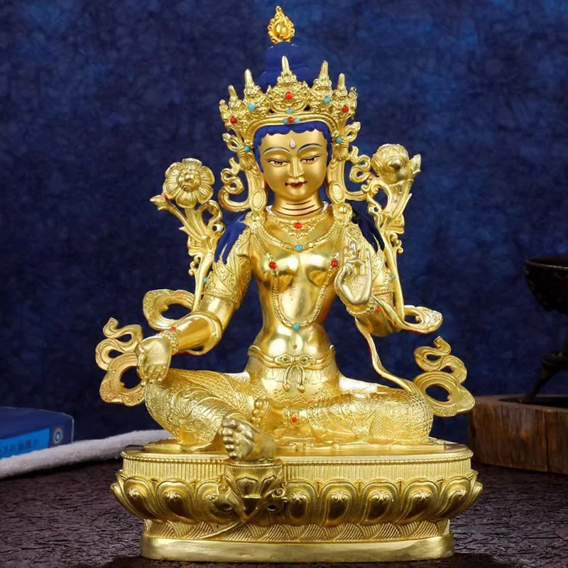 5Inch-sized Green Tara Buddha statue, all-gilt copper, Tibetan Tantric Buddhist altar statue7Inch10Inch-sized ornament
