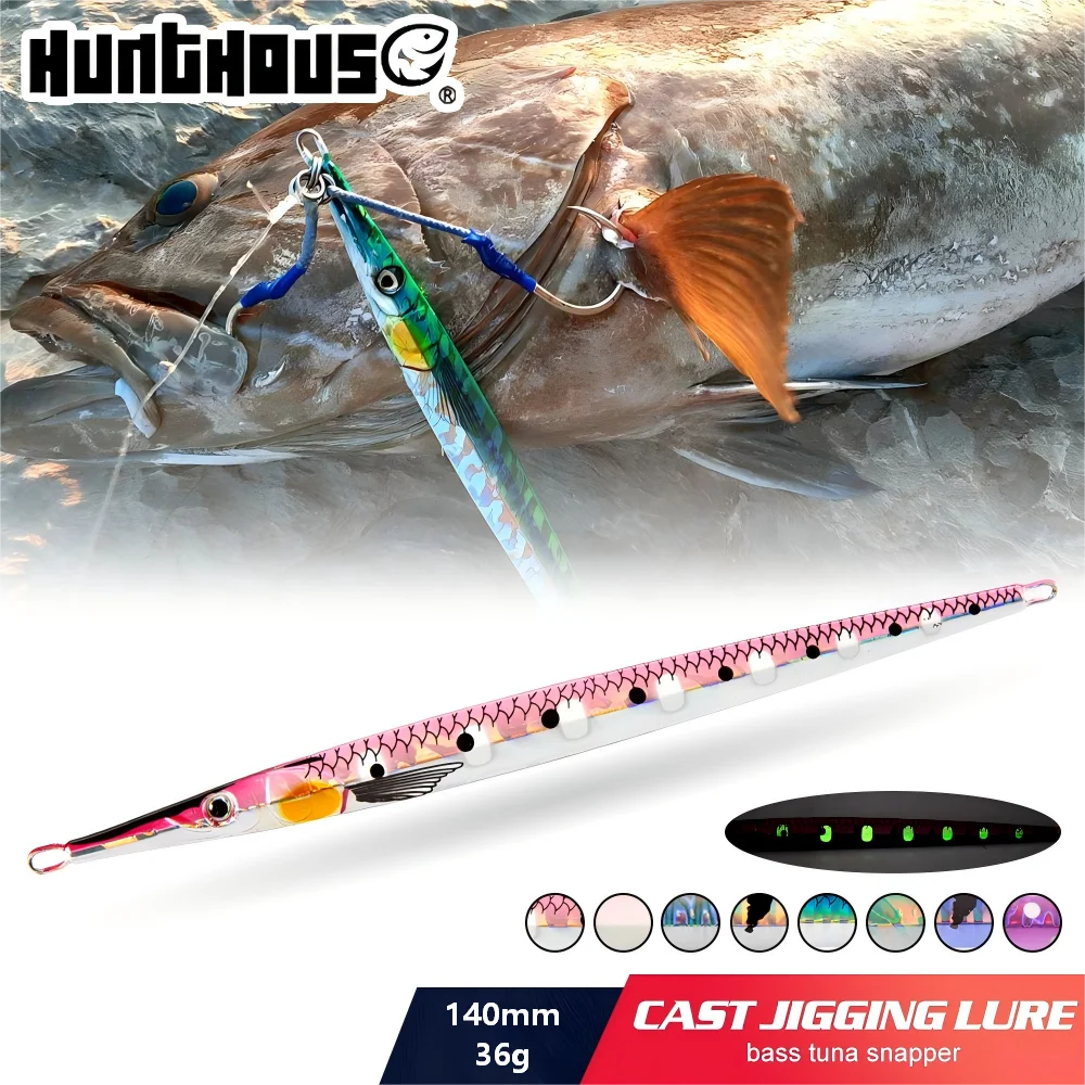 Hunthouse Angeln Nadel Jig Lange Metall Rassel Köder 140mm/36g UV Sinking Langsam Jigging Shore Löffel köder Künstliche Tackle LW823