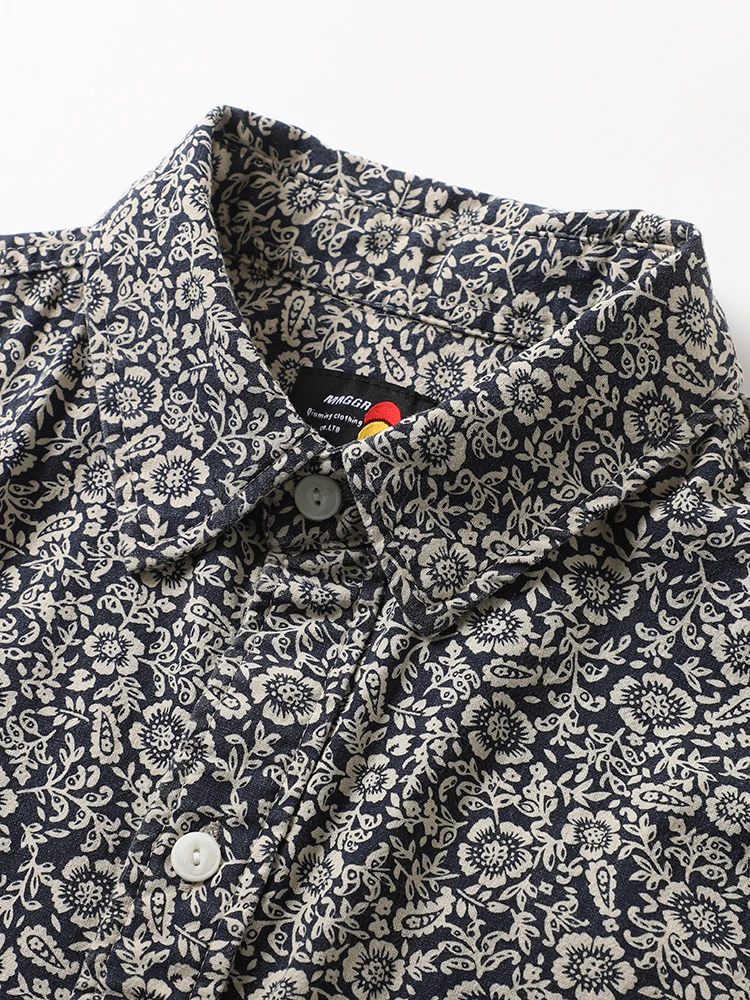 

Retro Hong Kong Style Men's Long Sleeve Shirt Pure Cotton Loose Fit Turn-down Collar Floral Print Casual Shirt Jacket