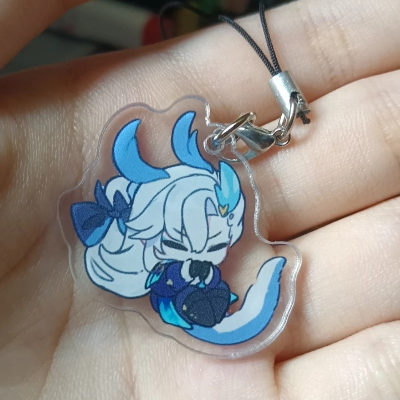 لعبة Genshin تأثير Neuvillette Zhongli Mini Durin تأثيري حقيبة سلسلة مفاتيح قلادة الاكريليك كيرينغ الهاتف المحمول حبل معلق #5