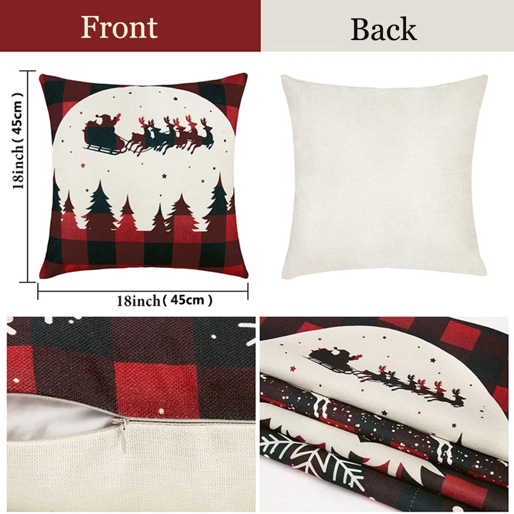 New Red Christmas Pillow Cover 45X45 Snowflake Deer Pillow Case Linen Decoration Living Room Bedroom Cushion Pillowcases