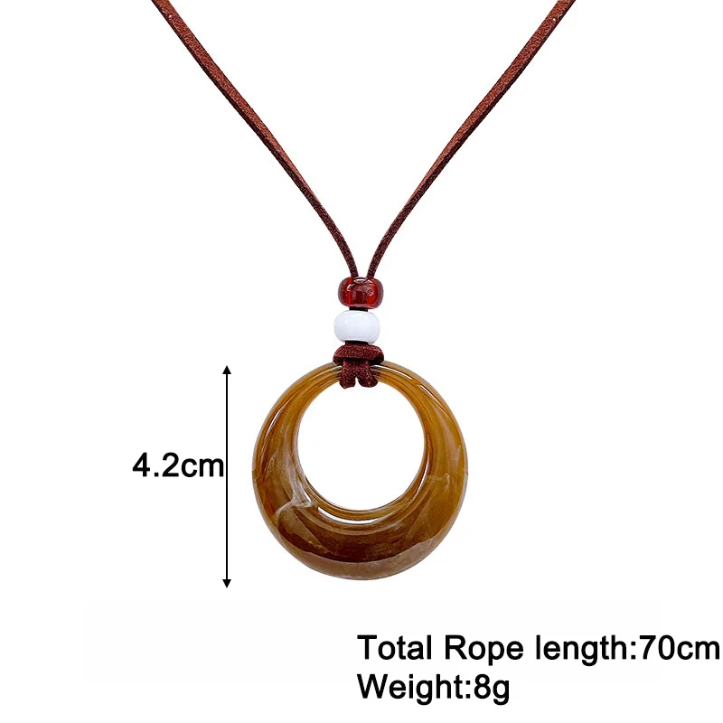 Brown Long Rope Chain Women's Necklaces Acrylic Hollow Round Pendants Necklaces for Female Vintage Neck Jewelry 2027 New Trendy