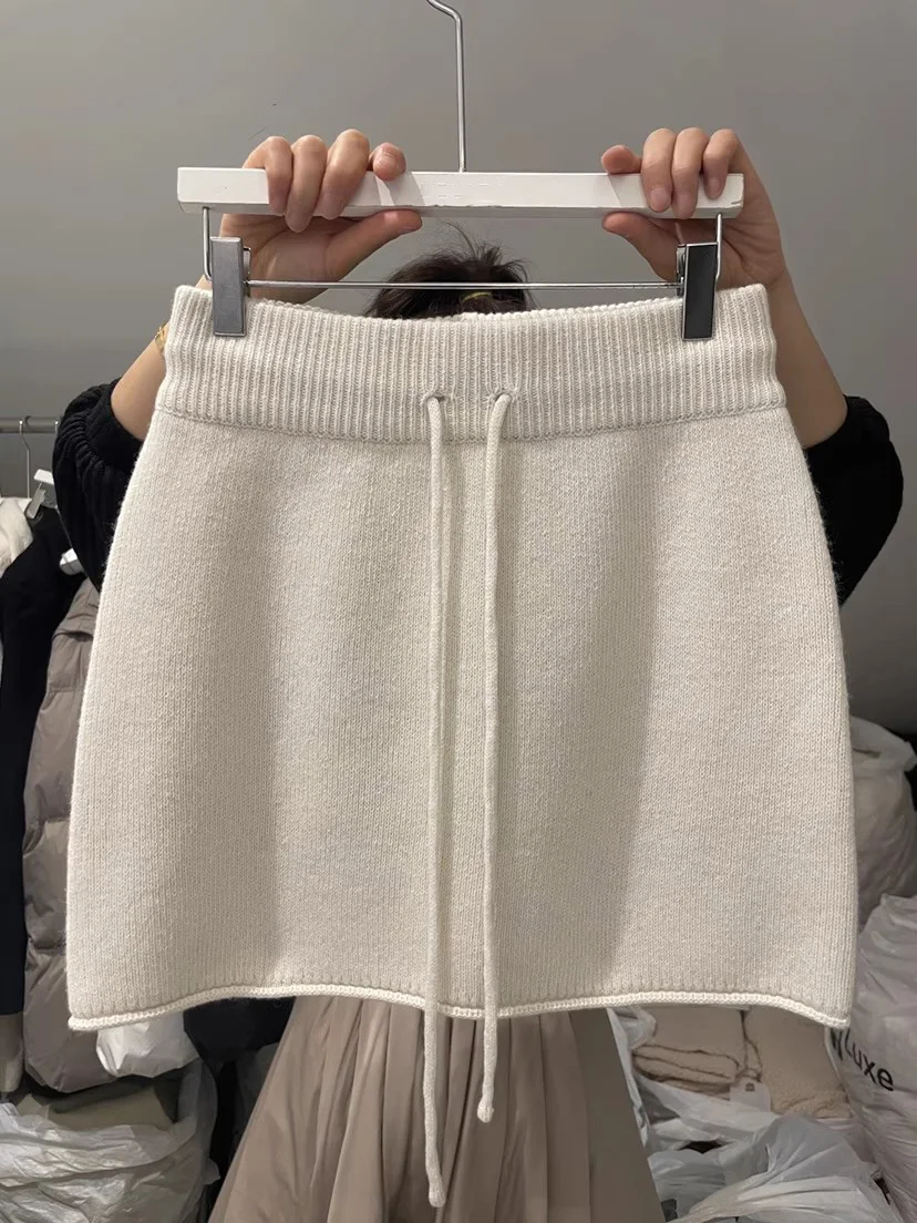 

Korean Sle High Waist A-Line Knitted Skirt Women's Faion Slimming ort Skirt Ci Walk Polyester Fiber 2025 Autumn