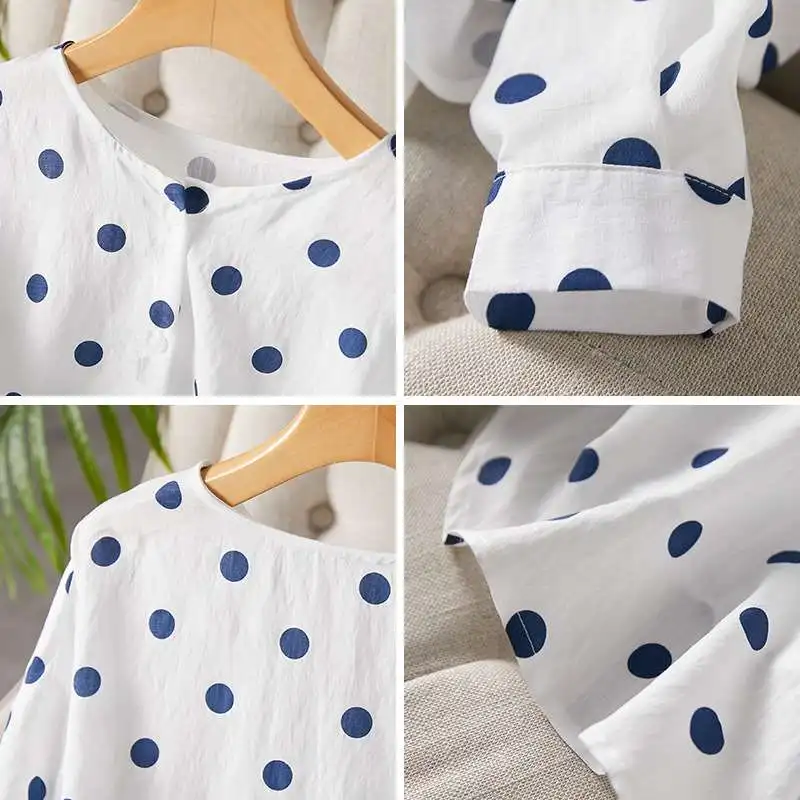 Chiffon da donna con stampa a pois irt Long Sve round Ne Lantern Sve Faionable Spring Collection Altro 00%