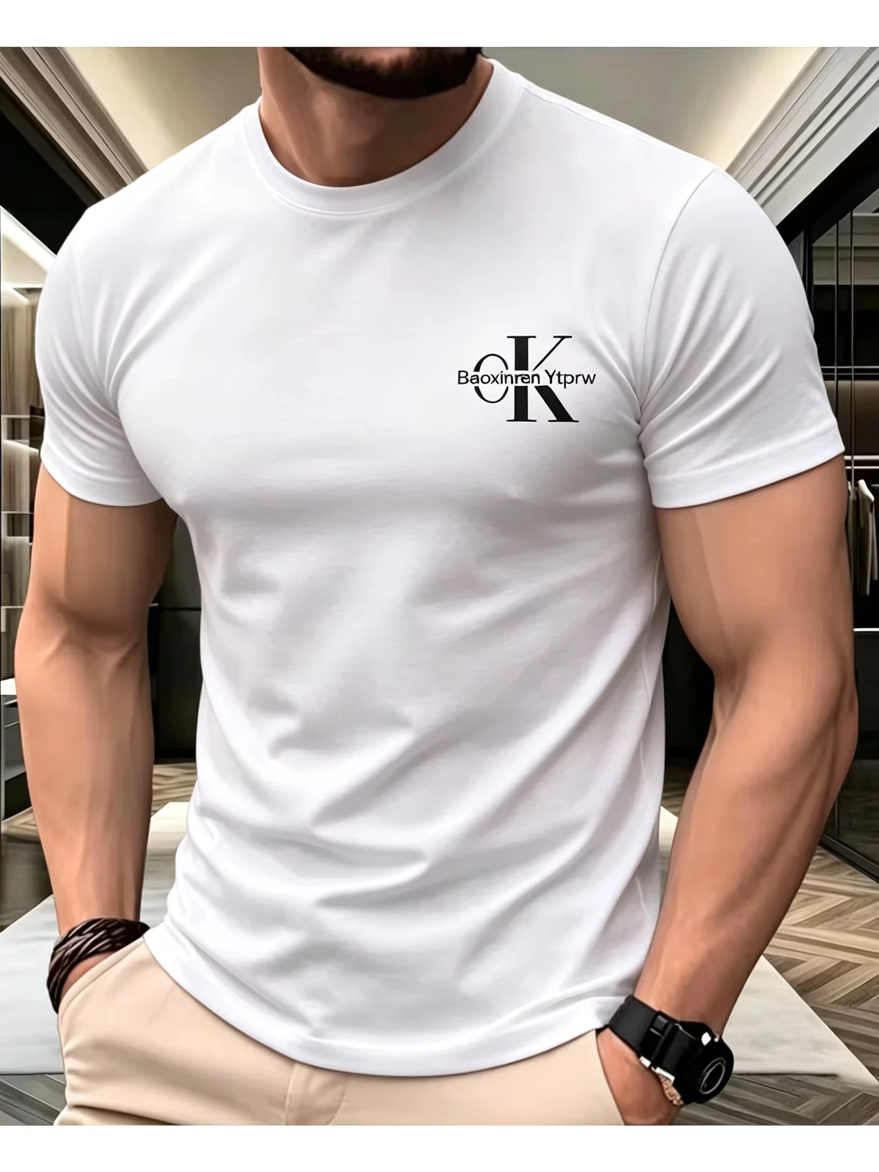 2026 New Pop Oversized Unisex Streetwear T Shirt Interlock Monogram Chest Logo White Tee Casual Short Sleeve Tops