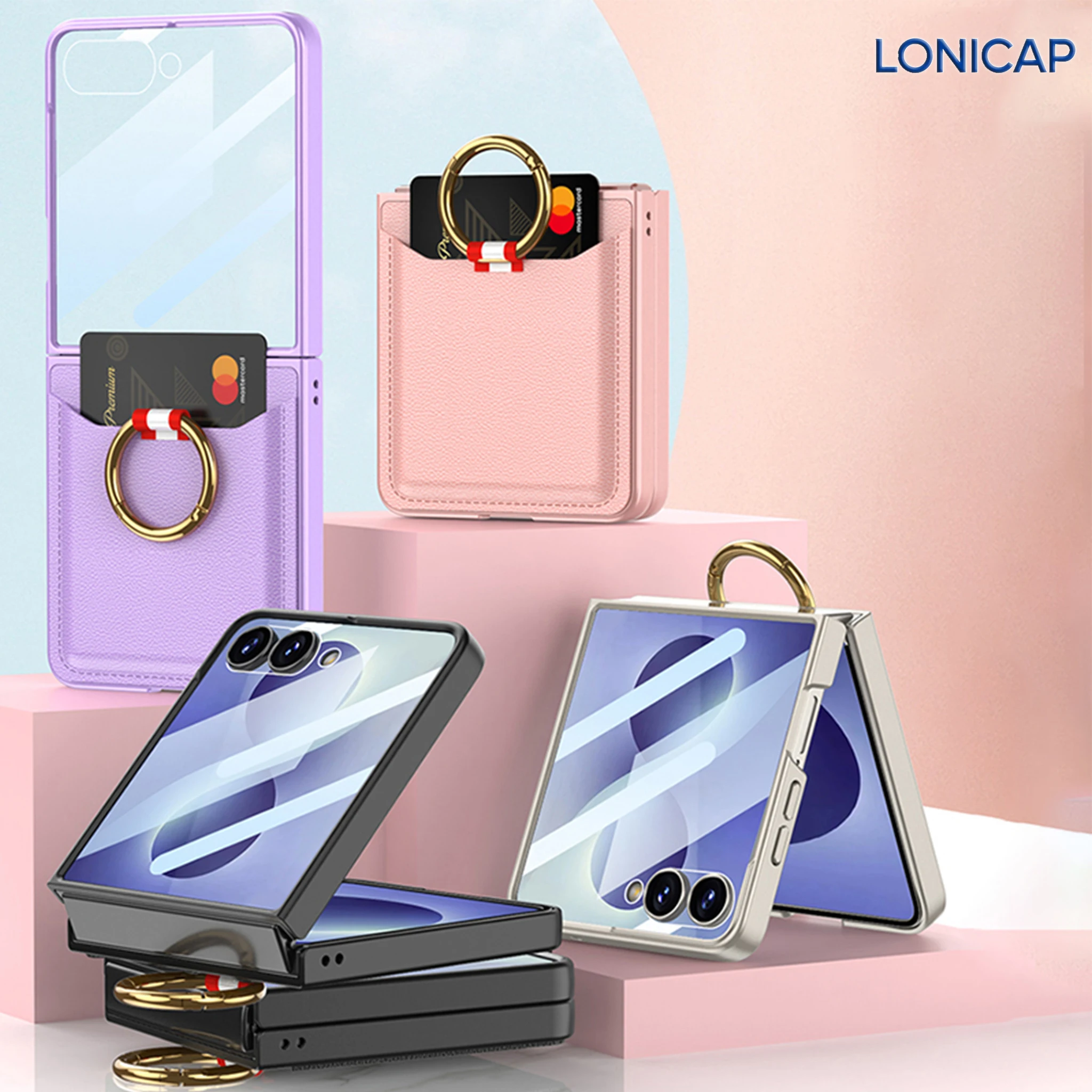 Phone Cases For Samsung Galaxy Z Flip 8 Faux Leather Wallet Card Holder Ring Stand Built-in Cover Screen Guard Luxury Shockproof
