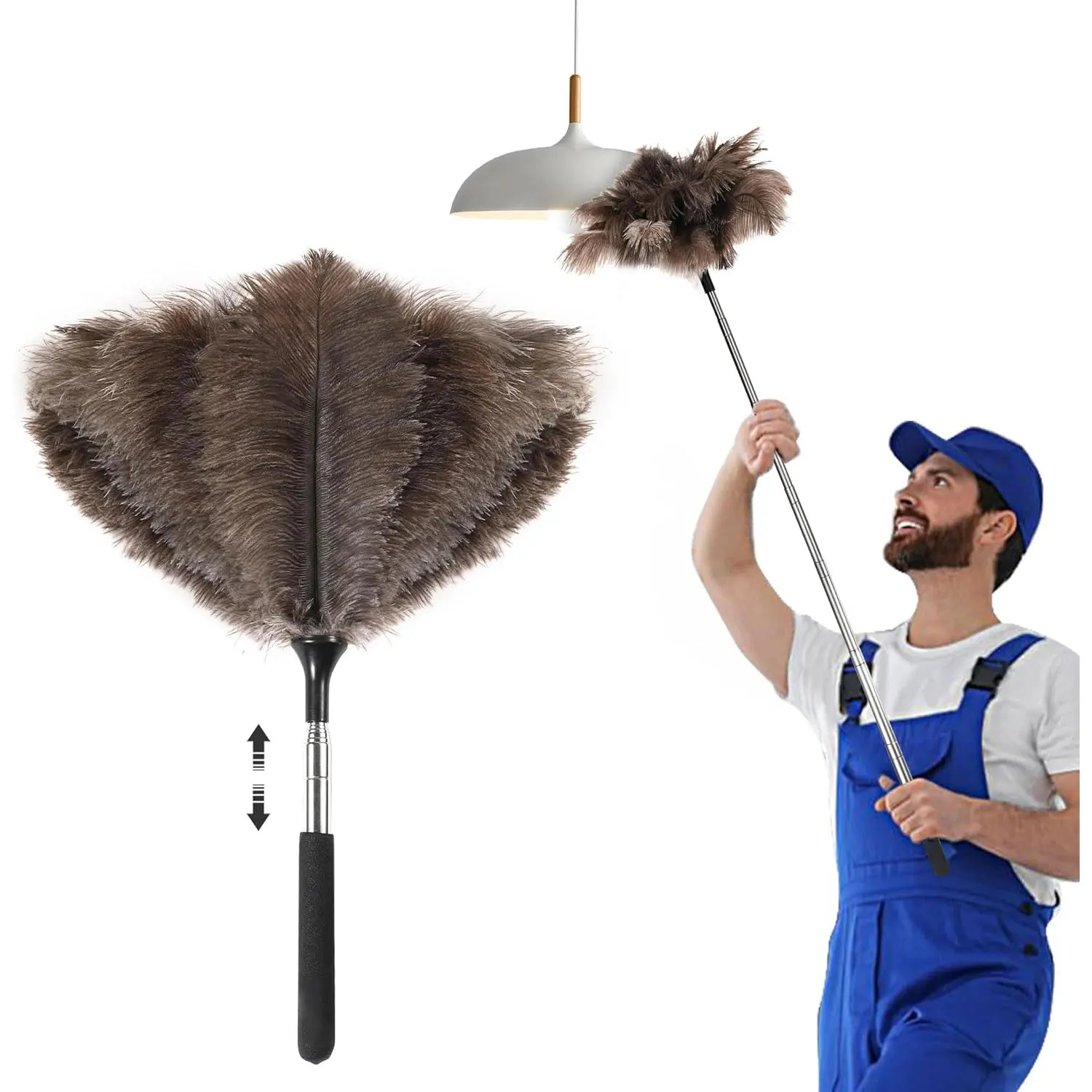 Ostrich Duster Brush Extendable Feather Duster with Long Handle Fluffy Feather Duster for Cleaning Ceiling Fan Furniture17 