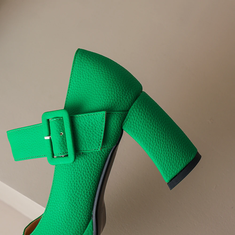 2025 Brand Fashion Women square toe Pumps Sexy Chunky High Heels Platform Dress Shoes Green Party Wedding Shoes Woman 32 33