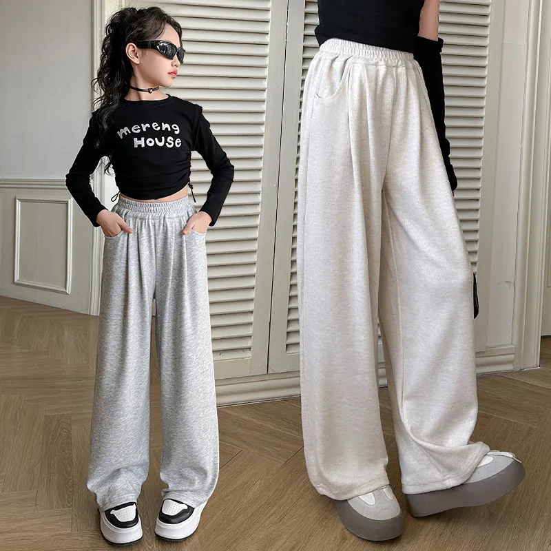 Pantalones deportivos de otoño y primavera para niña, pantalones informales de algodón, pantalones de chándal rectos deportivos de moda para niños 5 6 7 8 9 10 11 12 14 Y