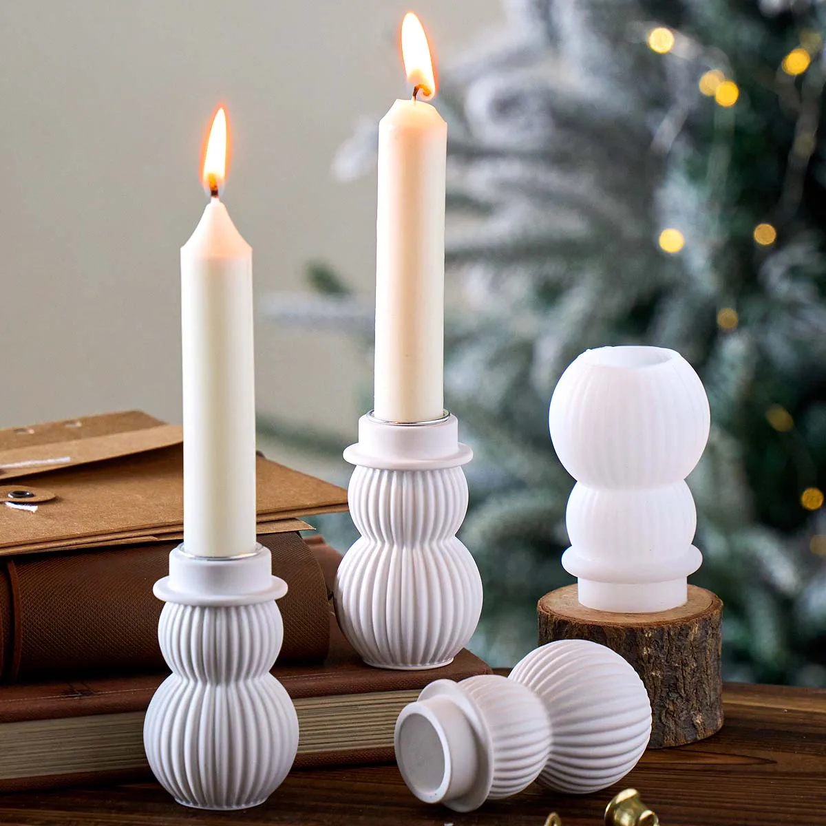 Christmas Ornaments Candle Holder Silicone Mold DIY Handmade Stripes Snowman Candlestick Plaster Resin Craft Casting Molds
