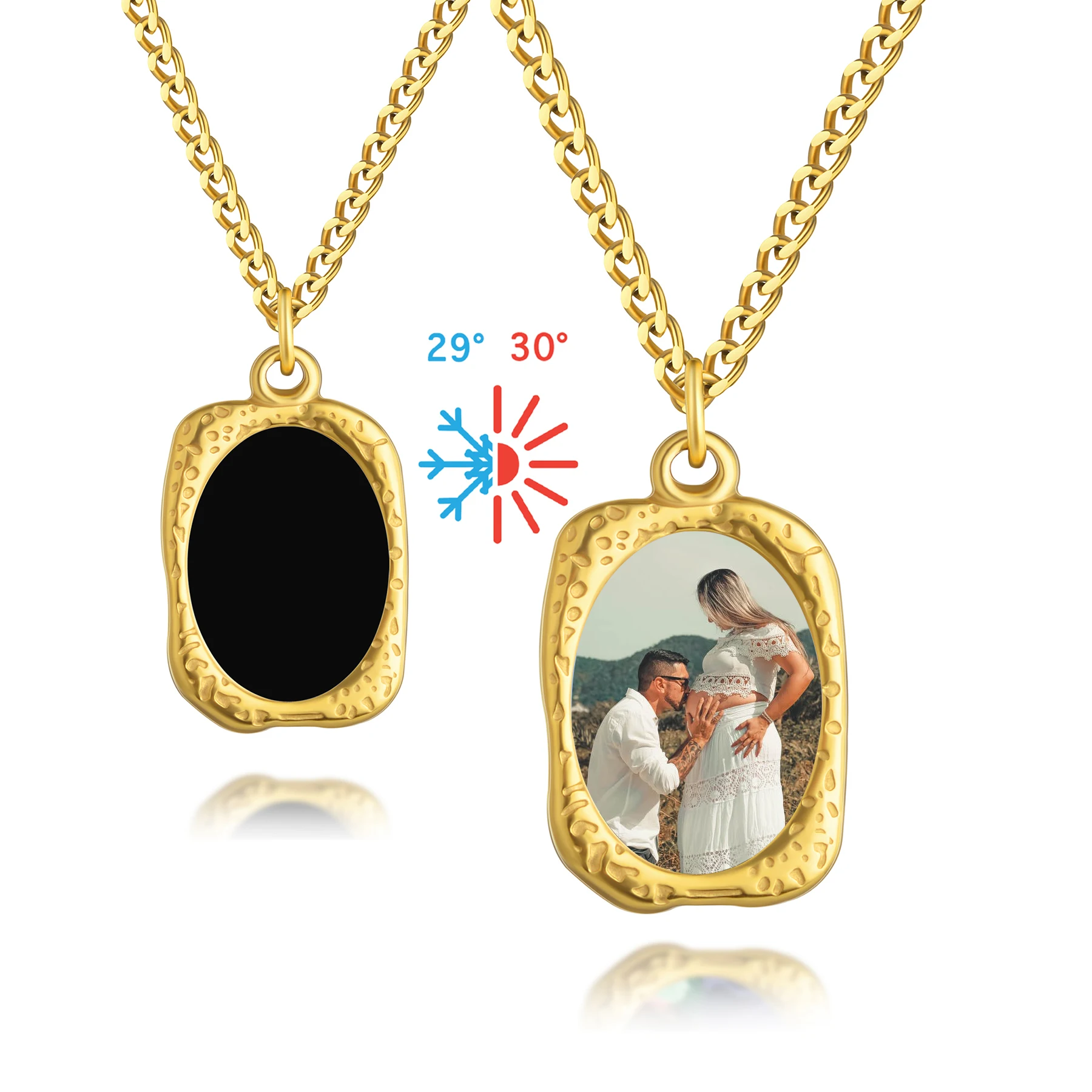 OvalCustom Hidden Picture Necklaces Family Photos Personalized Heat-Activated Necklace Christmas Birthday Memorial Gift Ideas