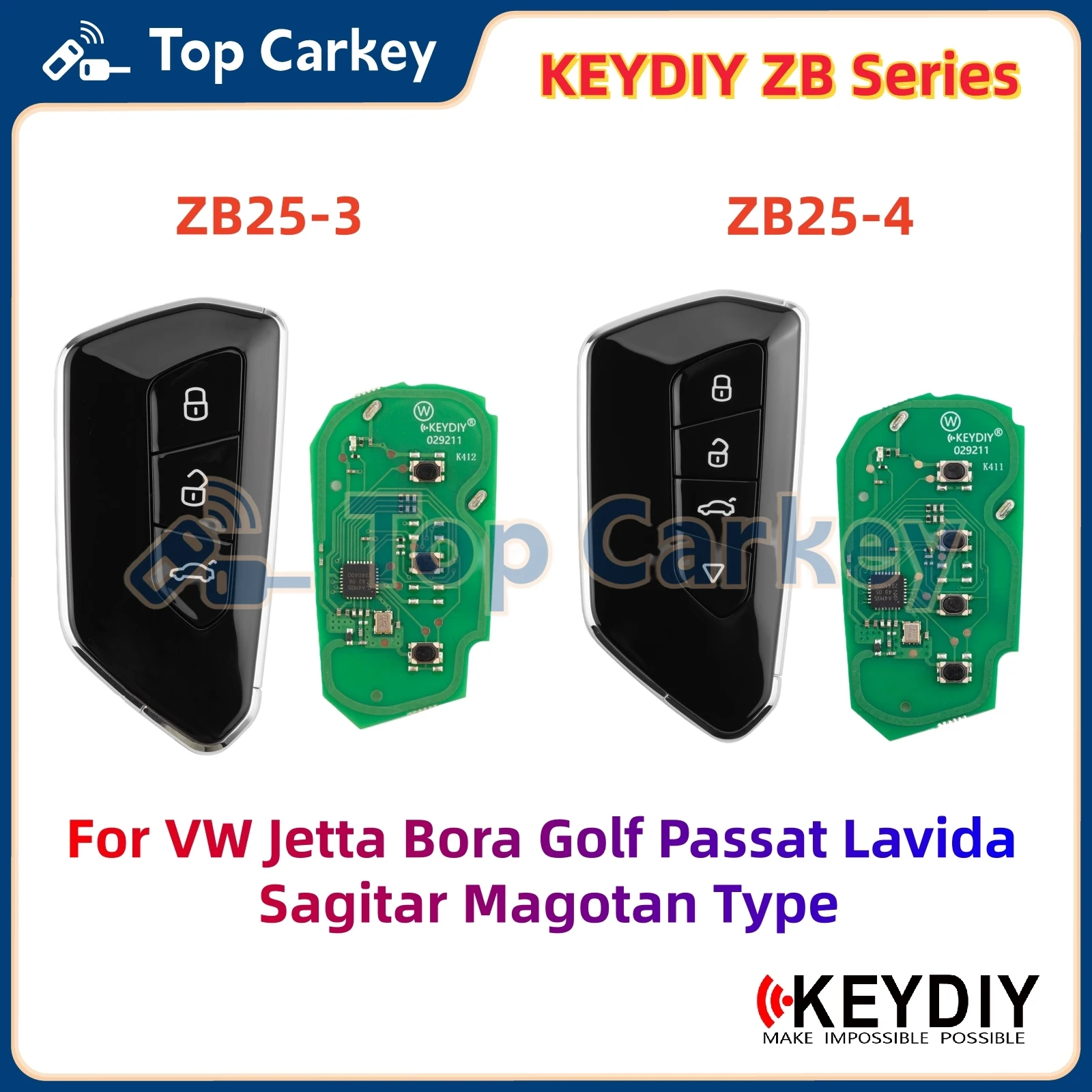 KEYDIY KD ZB25-3 ZB25-4 Universal Smart Remote Key Compatible with VW MQB Jetta Bora Golf Passat Lavida Magotan Type