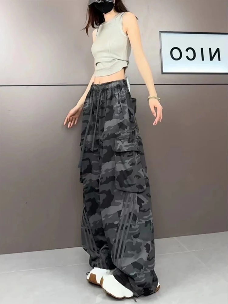 Women Wine Red Camouflage Cargo Pants Baggy Y2k Streetwear Parachute Pants Vintage Harajuku 90s Aesthetic Trousers Clothes 2024