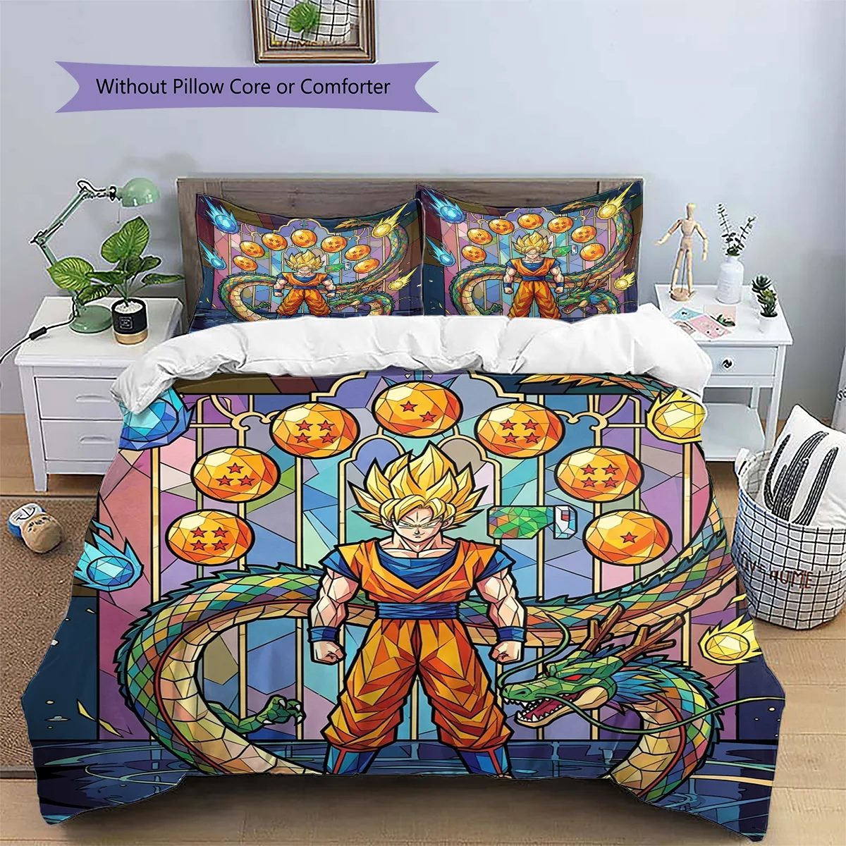 Dragon Ball Goku Patterned Pillowcase & Duvet Cover Set Anime Trend Bedding Bedroom Home Decoration for Lovers.-TING