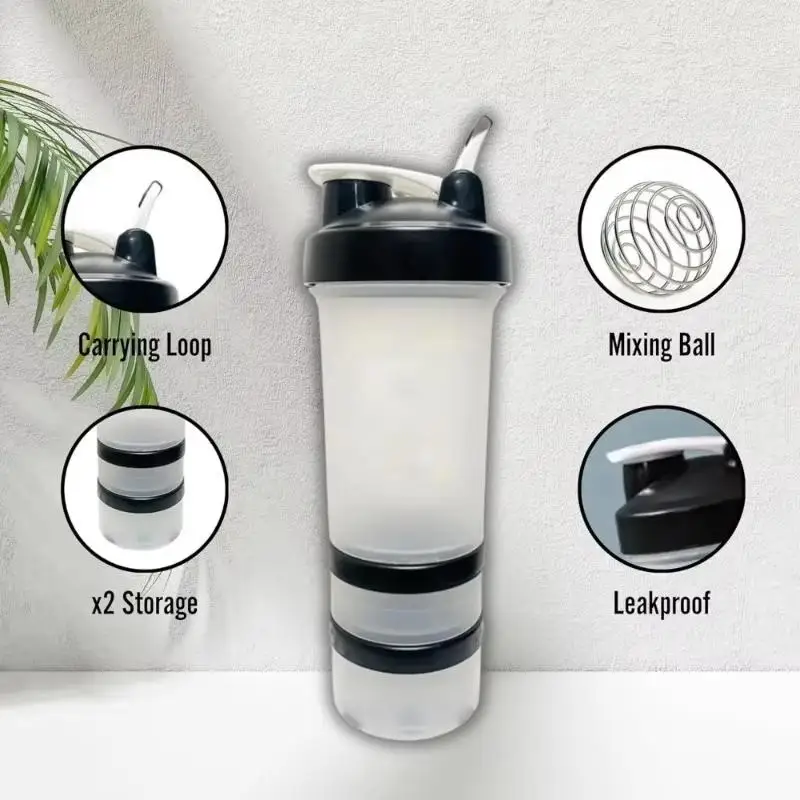Portable Shaker Bottle Leak Proof With Clear Measurement Markings BPA Free for Gym Protein Meal Replacement
