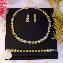 2024 New Luxury Cubic Zirconia Jewelry Set Wedding Party Accessories Trendy Red and Green Colors Circular CZ Necklace for Women