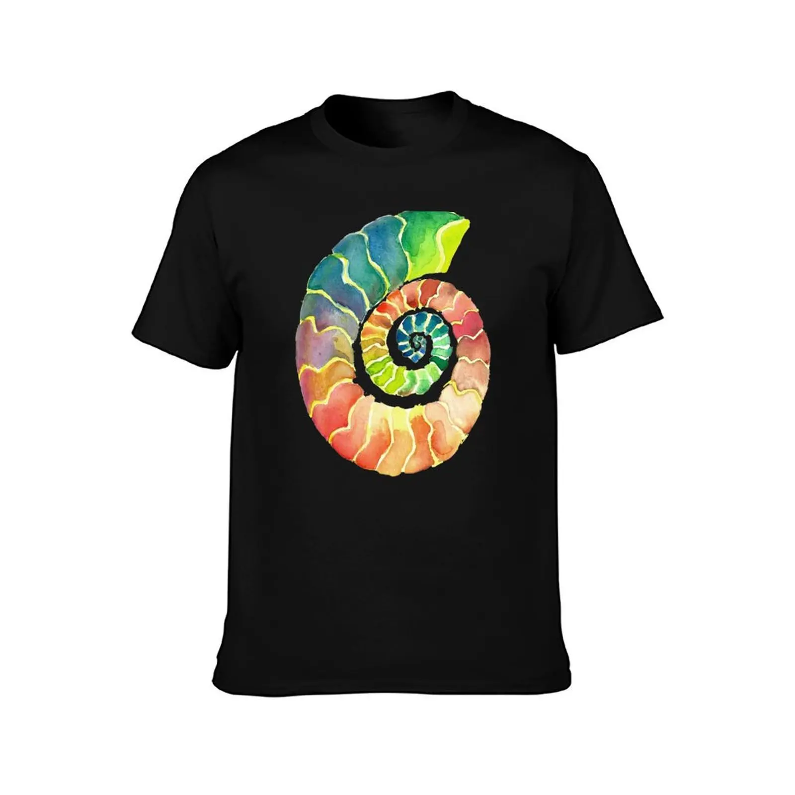 Watercolor Fossil Ammonite in Rainbow T-Shirt oversizeds Blouse clothing for men