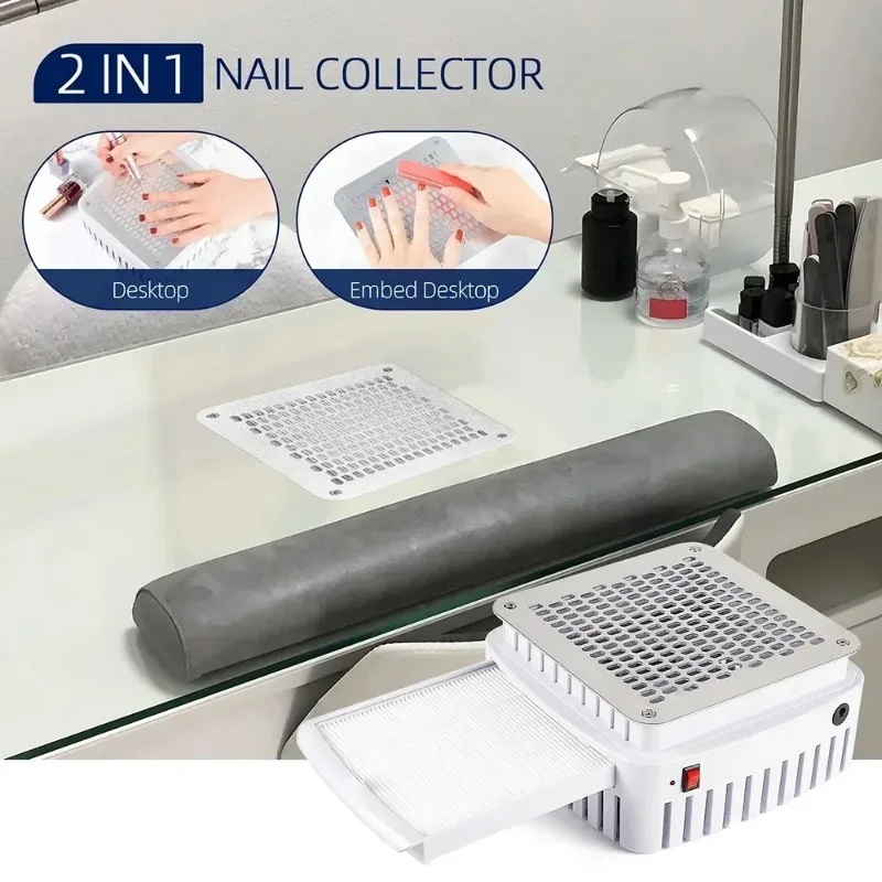 Professional Nail Dust Collector with Filter Built-in Desktop Nail Vacuum Cleaner Gel Nails Manicure Desk Collector for Nails