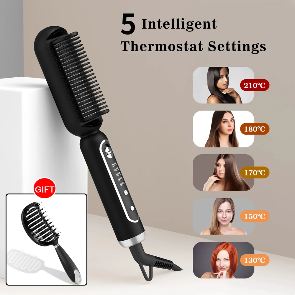 2024 Trending Electric Hot Comb Multi Straight Hair Straightener Brush Negative Ion Anti-Scalding Styling Tool With Free Gift