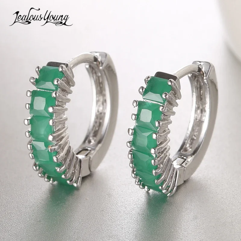 Bohemian Punk Men Hoop Earrings Inlay Ethnic CZ Green Stone Women Earings for Party Gift boucle d'oreille AE383