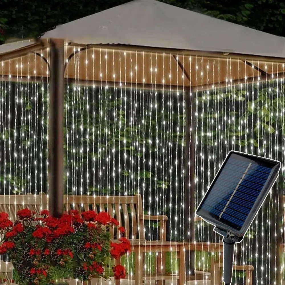 3/6M LED Solar Curtain Light Outdoor Patio Decor Party Lights Holiday Decor for Garden Fairy String Lights Christmas 2024