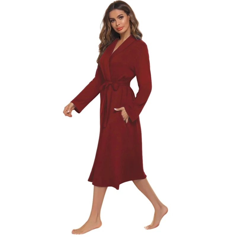 Schlafanzug für Damen, Nachtkleid, Damen-Loungewear, langärmelig, mattierte Milchseide, eingesetzte Tasche, Bademantel, Nachtwäsche