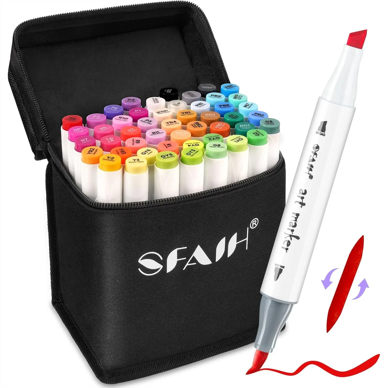 

49 Alcohol Markers for Adult Coloring Books, Dual Tip Brush & Chisel Art Markers for Drawing Sketching, Stress Relief Coloring