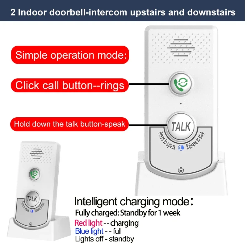 Wireless Intercom Doorbell 1KM Long Range Hand Free 2-Way Audio Door Bell Remote Unlocking Waterproof Door Phone with Chime
