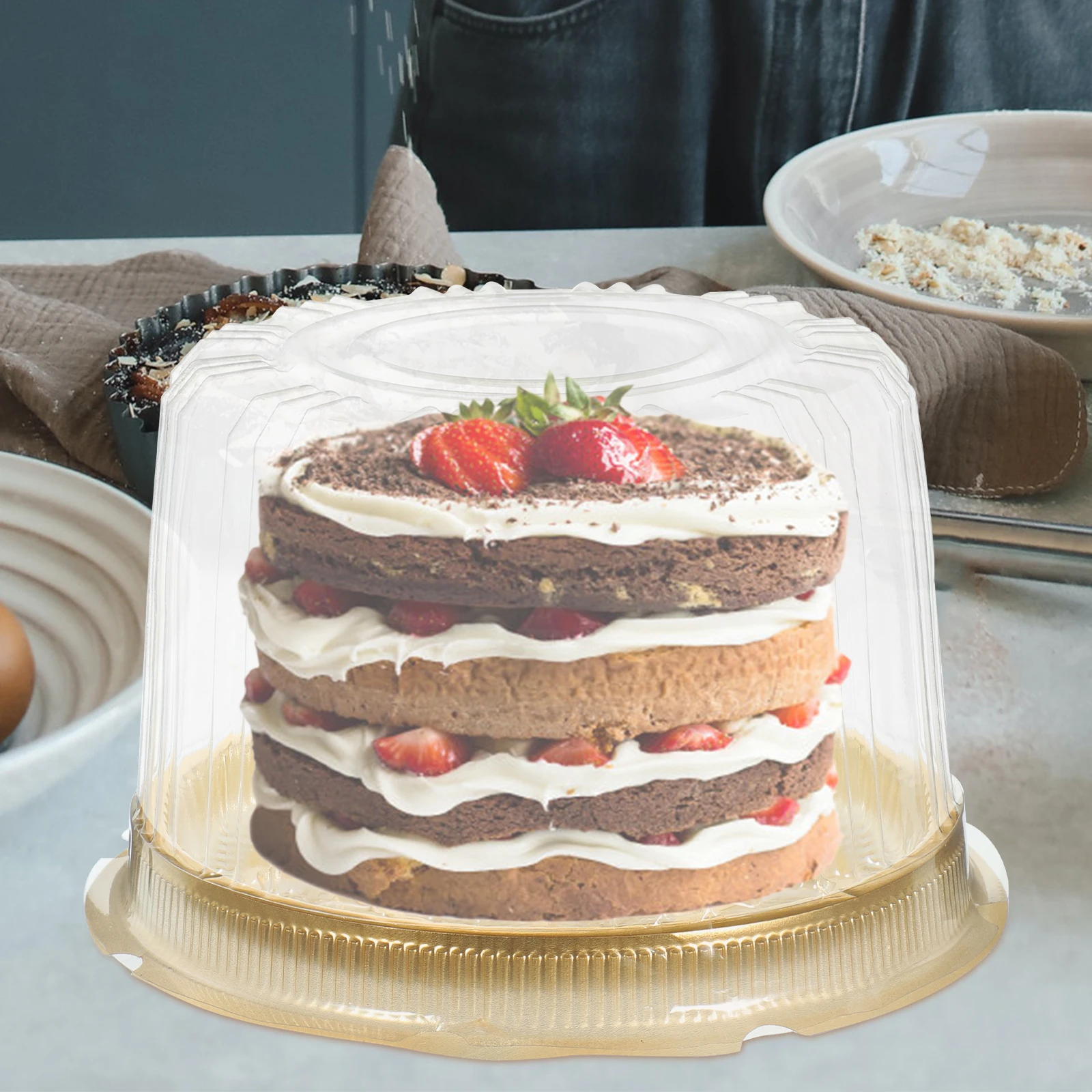 

10pcs Boxes 4 Inch Cake Boxes Transparent PET Containers Plastic Cake Containers with Lids for Bakery Dessert Packaging